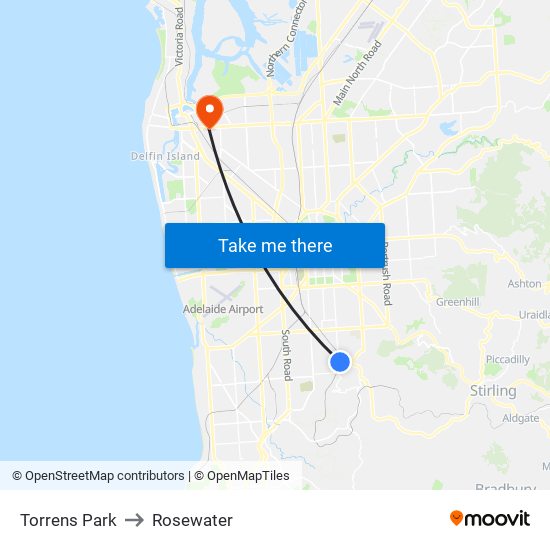 Torrens Park to Rosewater map