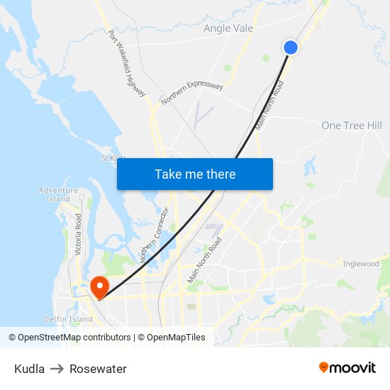 Kudla to Rosewater map