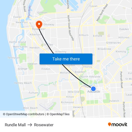 Rundle Mall to Rosewater map