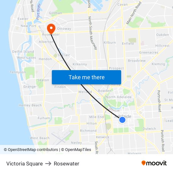 Victoria Square to Rosewater map