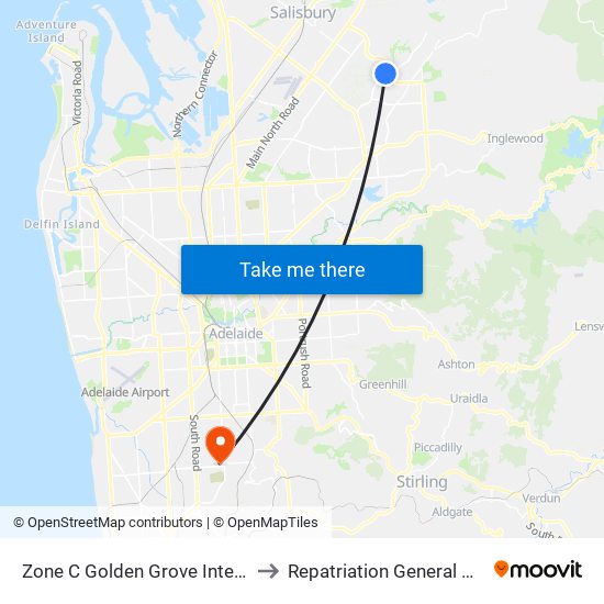 Zone C Golden Grove Interchange to Repatriation General Hospital map