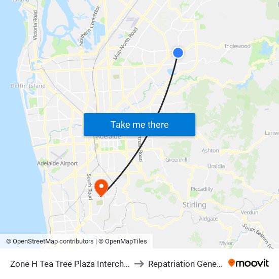 Zone H Tea Tree Plaza Interchange - West side to Repatriation General Hospital map