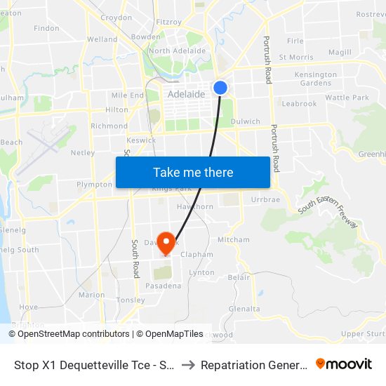 Stop X1 Dequetteville Tce - South West side to Repatriation General Hospital map