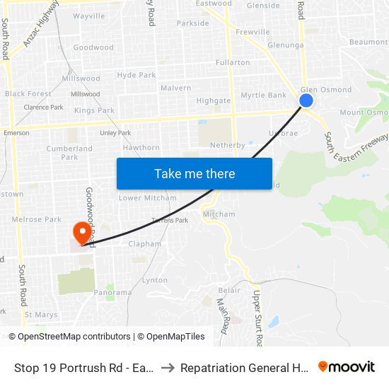 Stop 19 Portrush Rd - East side to Repatriation General Hospital map