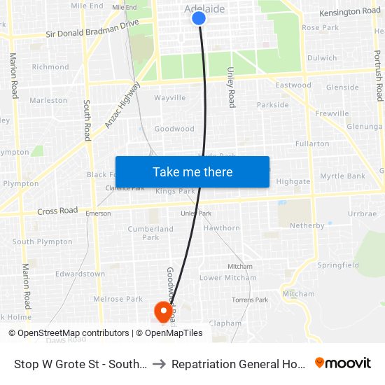 Stop W Grote St - South side to Repatriation General Hospital map