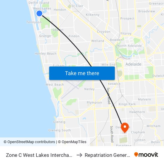 Zone C West Lakes Interchange - East side to Repatriation General Hospital map