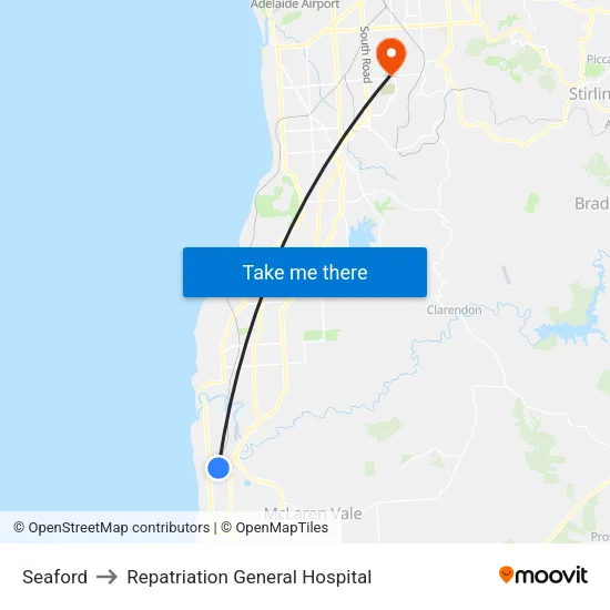 Seaford to Repatriation General Hospital map