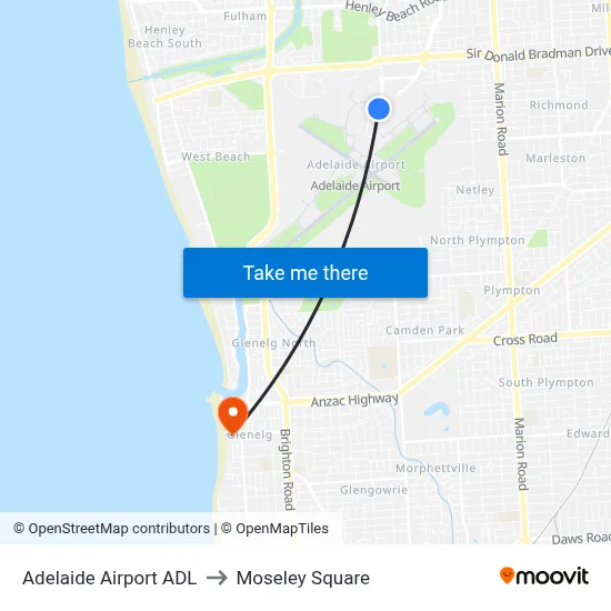 Adelaide Airport ADL to Moseley Square map