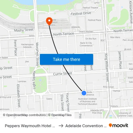 Peppers Waymouth Hotel Adelaide to Adelaide Convention Centre map