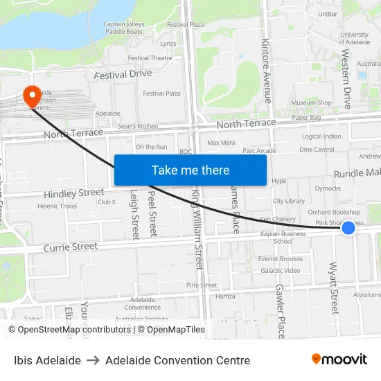 Ibis Adelaide to Adelaide Convention Centre map