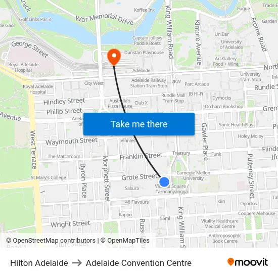 Hilton Adelaide to Adelaide Convention Centre map
