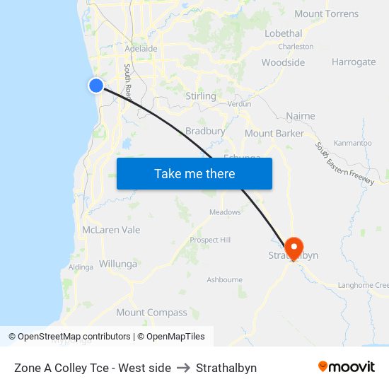 Zone A Glenelg Interchange - West side to Strathalbyn map