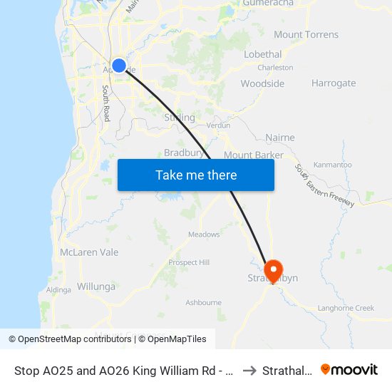 Stop AO25 and AO26 King William Rd - East side to Strathalbyn map