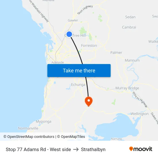 Stop 77 Adams Rd - West side to Strathalbyn map