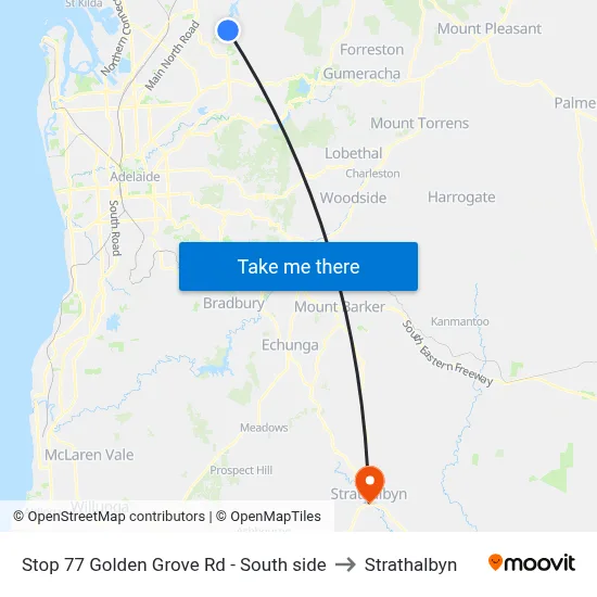 Stop 77 Golden Grove Rd - South side to Strathalbyn map