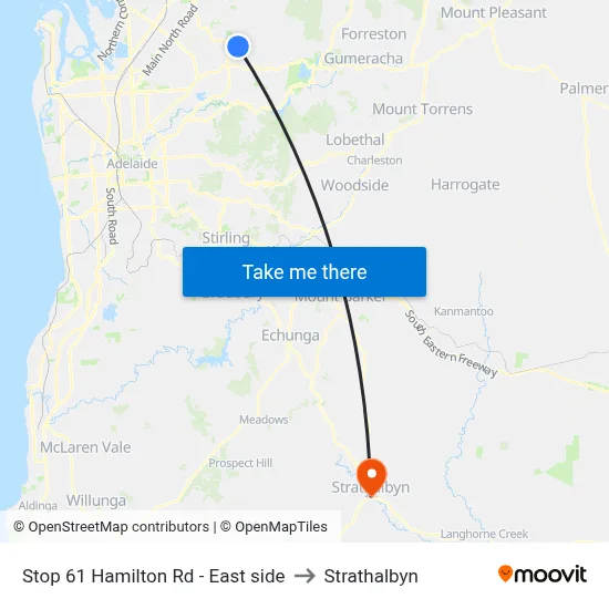 Stop 61 Hamilton Rd - East side to Strathalbyn map