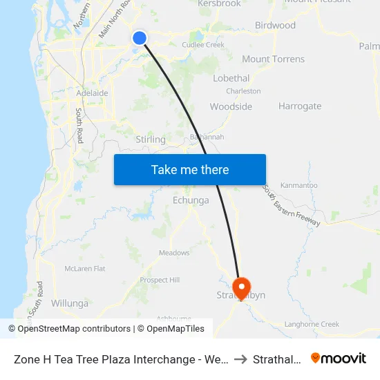 Zone H Tea Tree Plaza Interchange - West side to Strathalbyn map