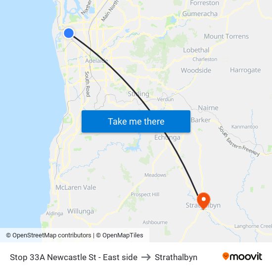 Stop 33A Newcastle St - East side to Strathalbyn map