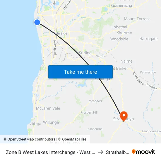 Zone B West Lakes Interchange - West side to Strathalbyn map