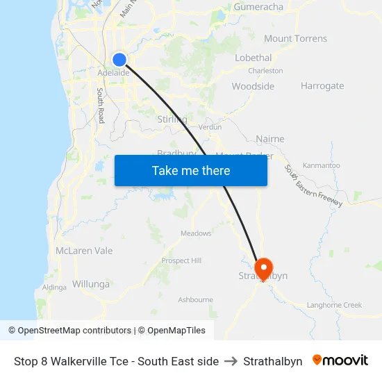 Stop 8 Walkerville Tce - South East side to Strathalbyn map