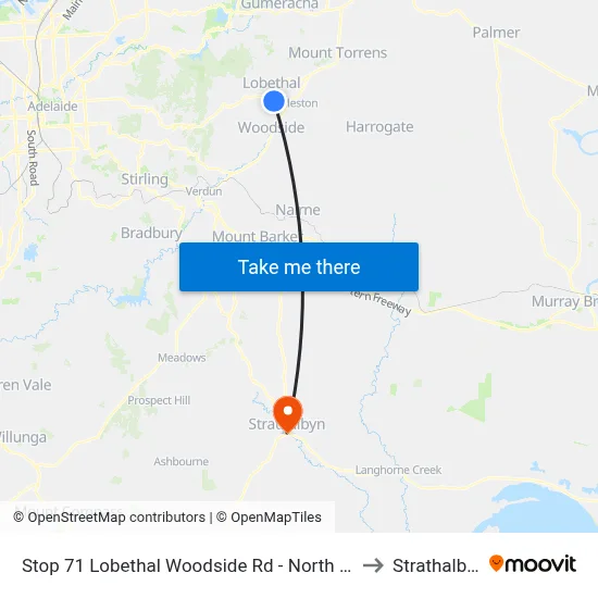 Stop 71 Lobethal Woodside Rd - North side to Strathalbyn map