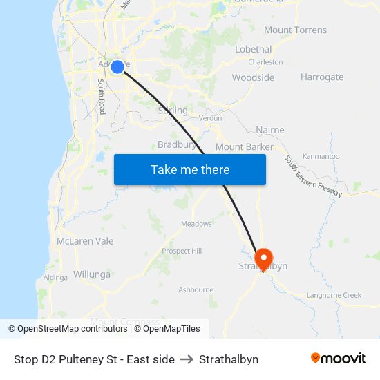 Stop D2 Pulteney St - East side to Strathalbyn map