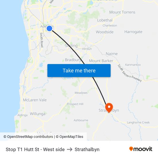 Stop T1 Hutt St - West side to Strathalbyn map