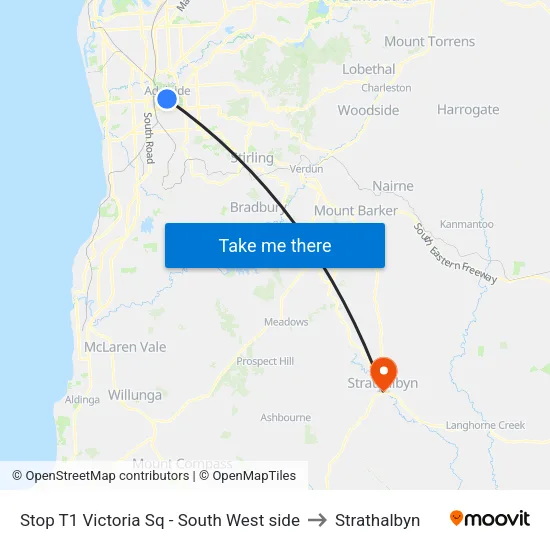 Stop T1 Victoria Sq - South West side to Strathalbyn map
