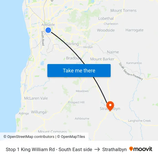 Stop 1 King William Rd - South East side to Strathalbyn map