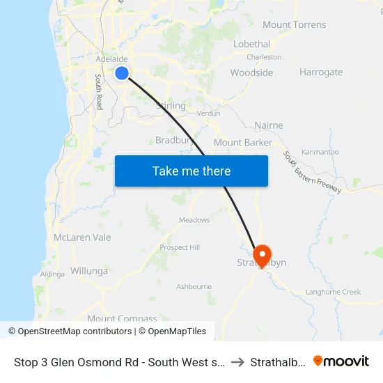 Stop 3 Glen Osmond Rd - South West side to Strathalbyn map