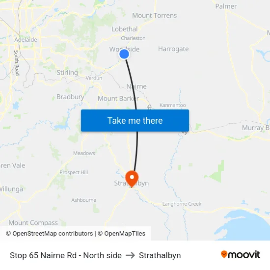 Stop 65 Nairne Rd - North side to Strathalbyn map