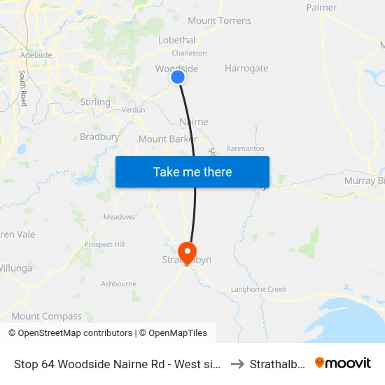 Stop 64 Woodside Nairne Rd - West side to Strathalbyn map