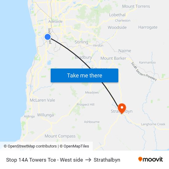 Stop 14A Towers Tce - West side to Strathalbyn map