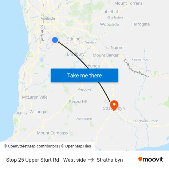 Stop 25 Upper Sturt Rd - West side to Strathalbyn map