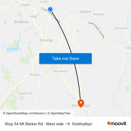 Stop 54 Mt Barker Rd - West side to Strathalbyn map