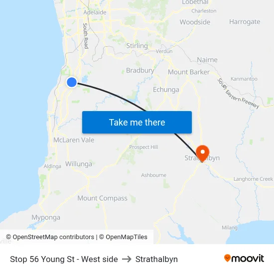 Stop 56 Young St - West side to Strathalbyn map