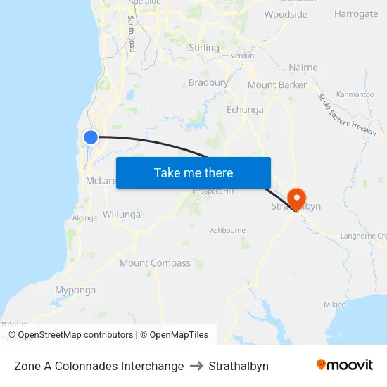 Zone A Colonnades Interchange to Strathalbyn map