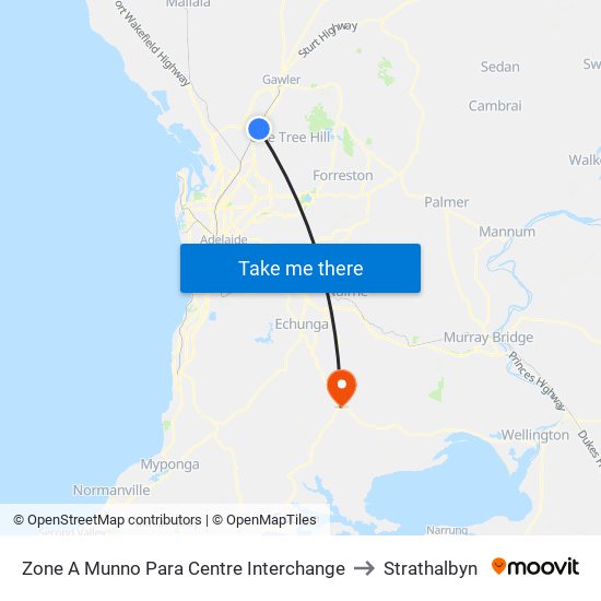 Zone A Munno Para Centre Interchange to Strathalbyn map