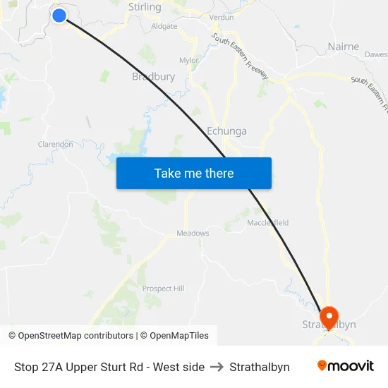 Stop 27A Upper Sturt Rd - West side to Strathalbyn map