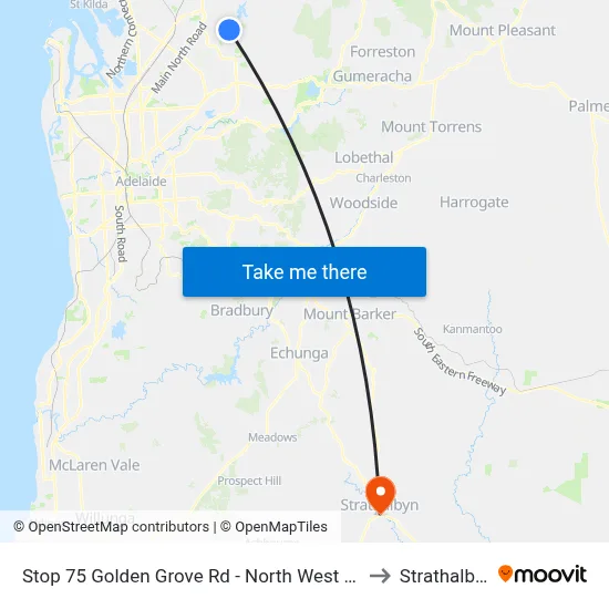 Stop 75 Golden Grove Rd - North West side to Strathalbyn map