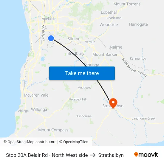 Stop 20A Belair Rd - North West side to Strathalbyn map