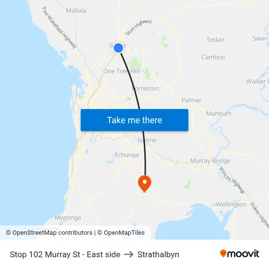 Stop 102 Murray St - East side to Strathalbyn map
