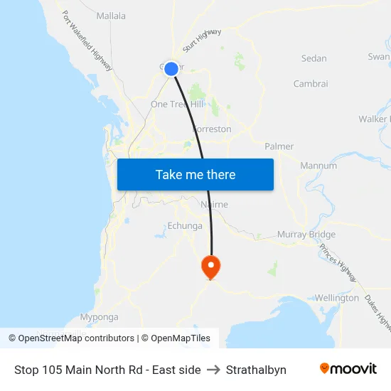 Stop 105 Main North Rd - East side to Strathalbyn map