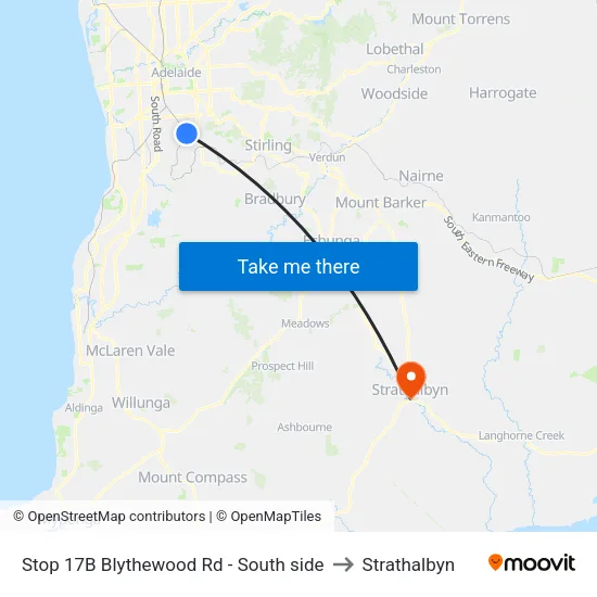 Stop 17B Blythewood Rd - South side to Strathalbyn map