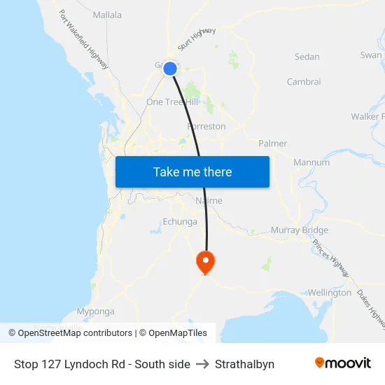 Stop 127 Lyndoch Rd - South side to Strathalbyn map