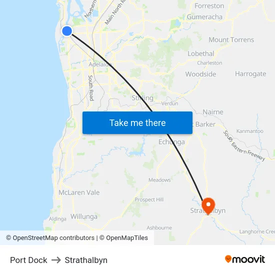 Port Dock to Strathalbyn map