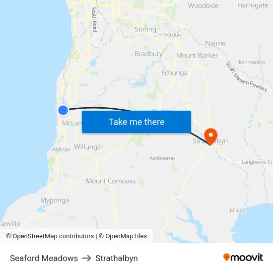 Seaford Meadows to Strathalbyn map