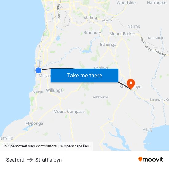 Seaford to Strathalbyn map