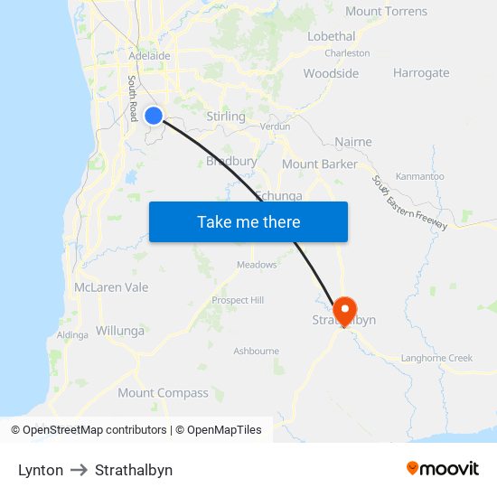 Lynton to Strathalbyn map