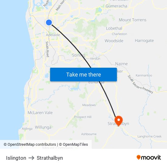 Islington to Strathalbyn map